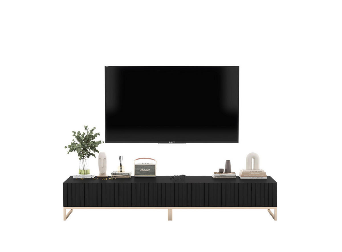 TV-LOWBOARD 2-er Set Elpis Schwarz Matt Glamour 110 cm - Goldfarben/Schwarz, Holzwerkstoff/Metall (220/39/54cm) - Meble Lindner
