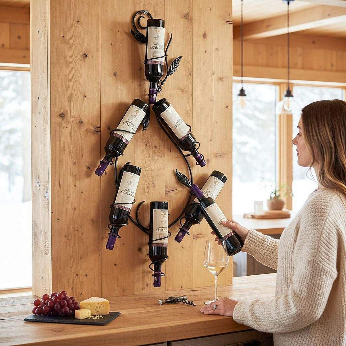 WEINREGAL "Natura" 100cm aus Metall Flaschenständer Wandregal - Schwarz, Metall (45/100/10cm) - DanDiBo