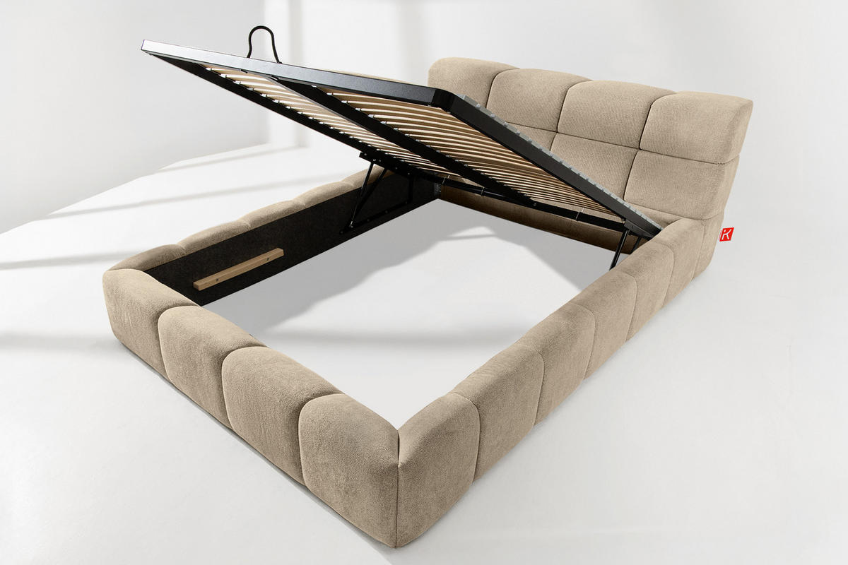 POLSTERBETT AERI 140/160/180/200 mit Rahmen und Bettkasten, beige - Beige, Holz/Holzwerkstoff (140/200cm) - KONSIMO®