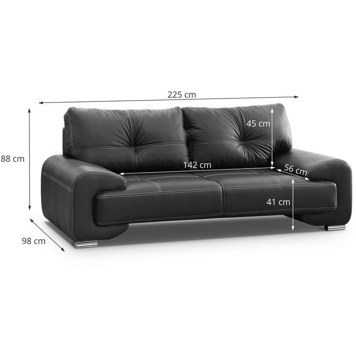 SOFA 3-SITZER Omega schwarz - Chromfarben/Schwarz, Leder/Metall (225/88/98cm) - Beautysofa