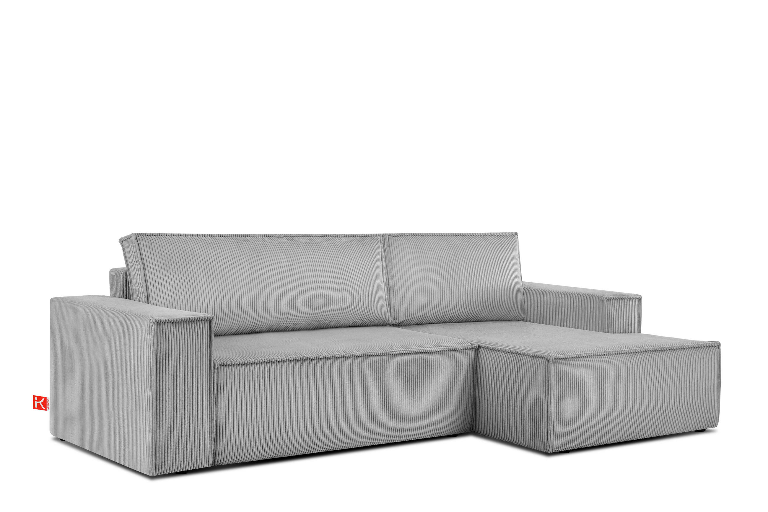 ECKSCHLAFSOFA-RECHTS NAPI in Pet Friendly Cord-Stoff, hellgrau - Hellgrau/Schwarz, Textil (262/148cm) - KONSIMO®