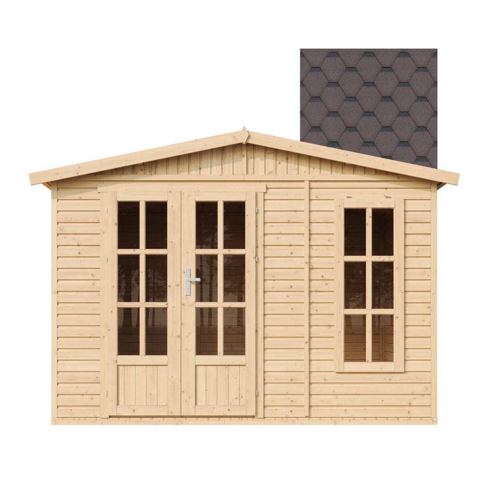 GARTENHAUS HOLZ 6 m2 - H232 x 332 x 222 cm - Gerätehaus Holz Garten-Studio M334FB+H334FBBROWN - Beige, Holz (332/232/199cm) - Timbela