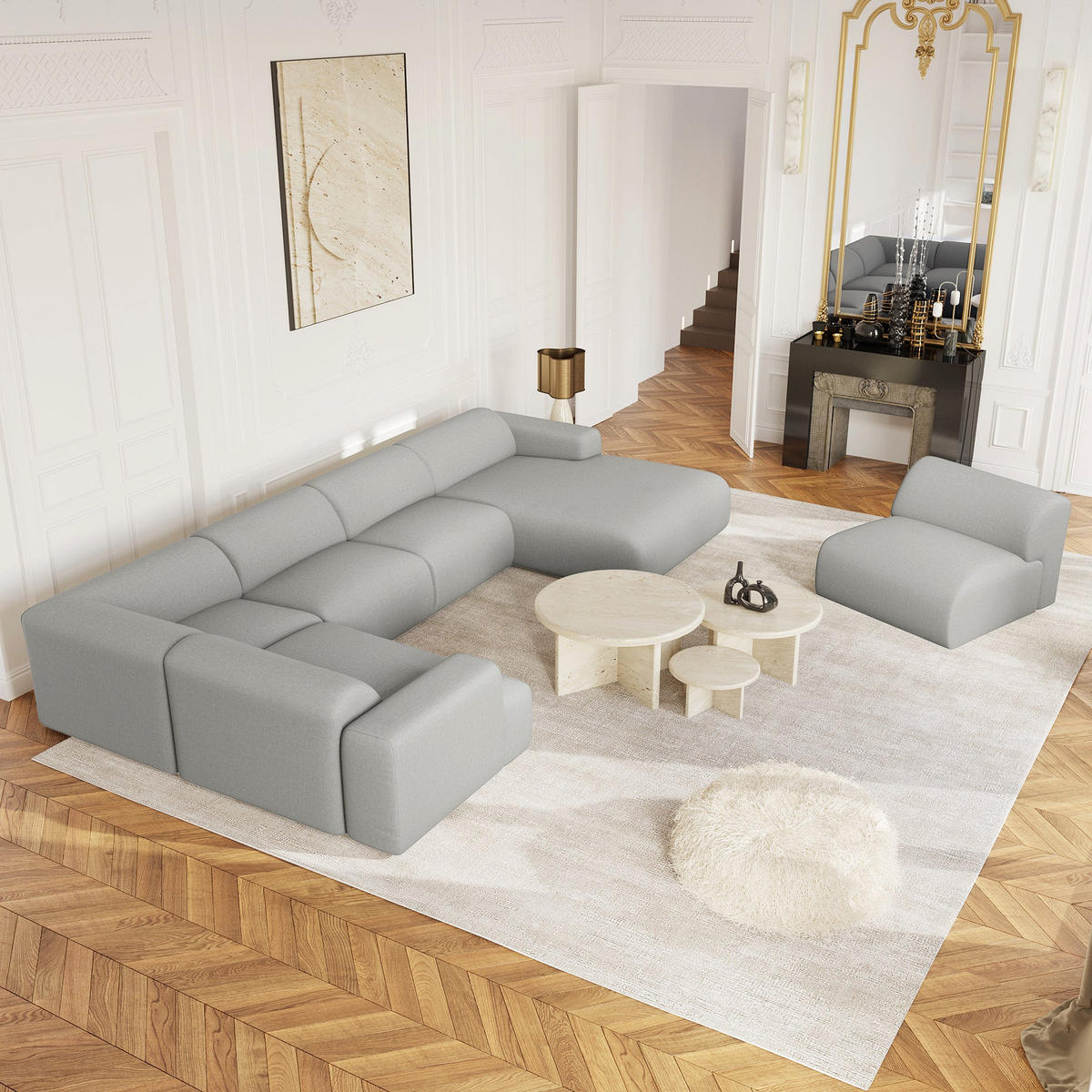 PANORAMA-SOFA MYRA Köpergewebe Hellgrau 354cm - Hellgrau/Grau, Textil (354/73/200cm) - Sia Home