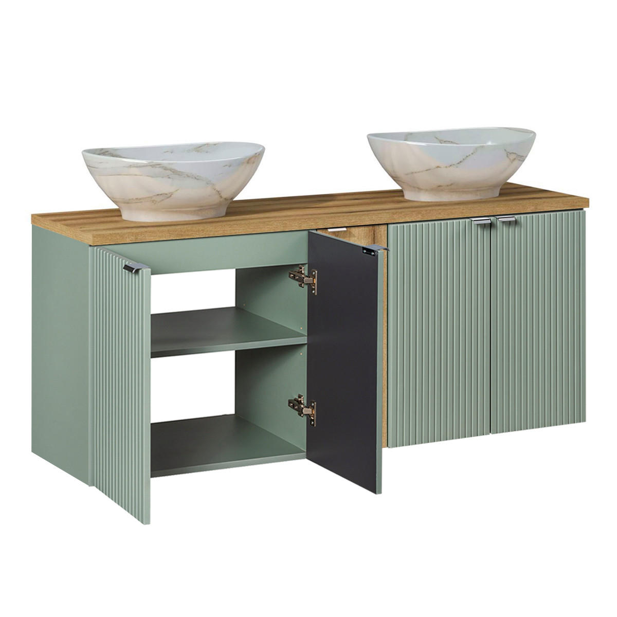 DVOJUMYVADLO 140cm Jade Zelená a dřevo - zelená barva, kompozitní dřevo (140/57/40cm) - Petits-meubles