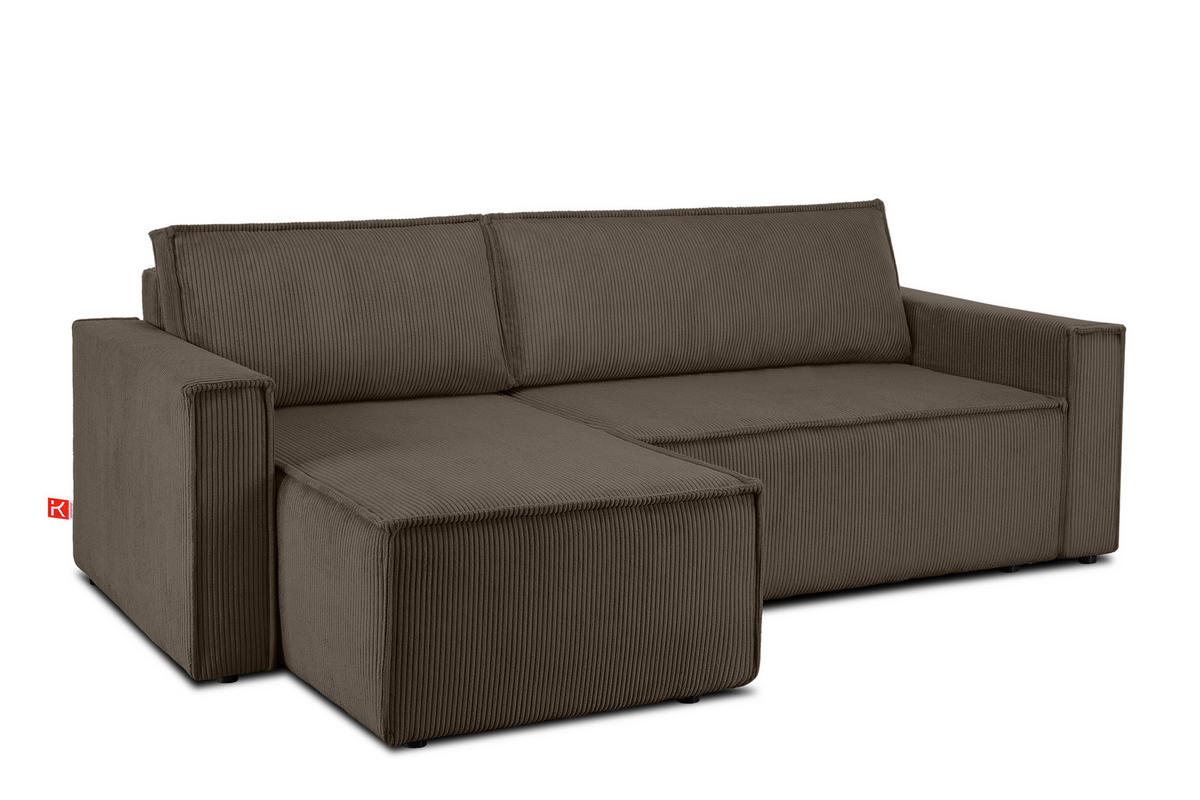 ECKSOFA-LINKS/RECHTS NAPI Schlaffunktion mit Cordbezug, braun - Schwarz/Braun, Textil (246/148cm) - KONSIMO®