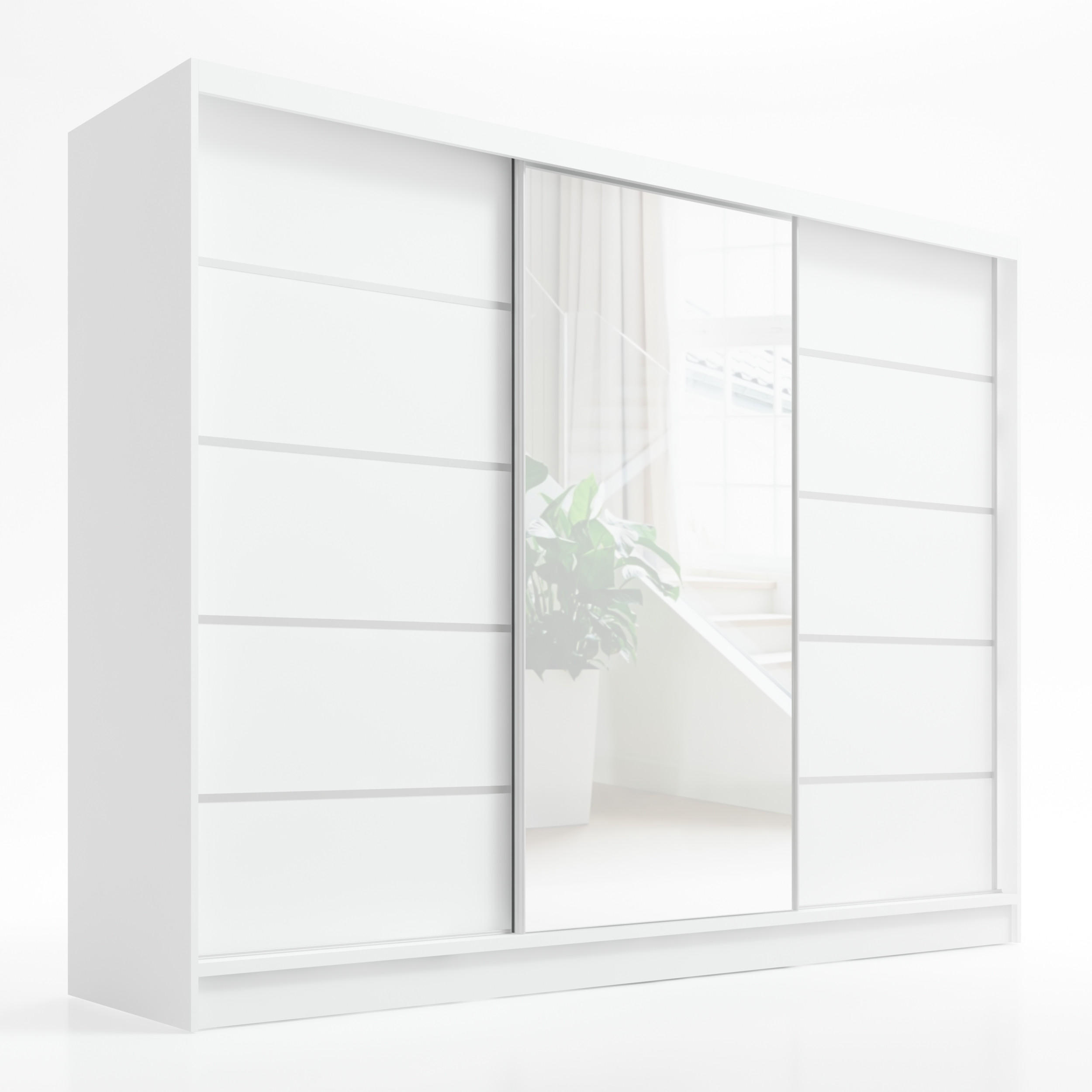 A&J MöbelLand Schwebetürenschrank Weiß 200x215x60 cm