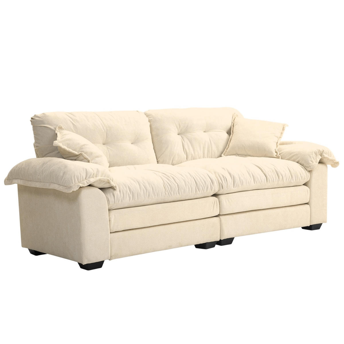 SOFA mit tiefem Sitz 214 x 89 x 93 cm Chenille Beige 2-Sitzer - Beige, Kunststoff (214/93/89cm) - Meubliv