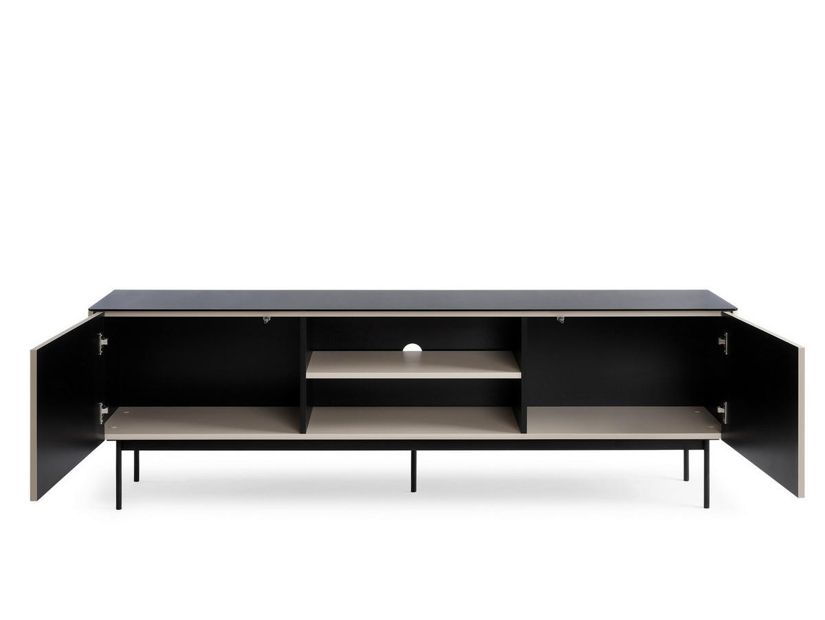 TV-LOWBOARD DIJON RTV180 180 cm (Kaschmir, Antisol-Glasplatte, LED) - Kaschmir/Schwarz, Glas/Holz (180/57/39cm) - Ravio