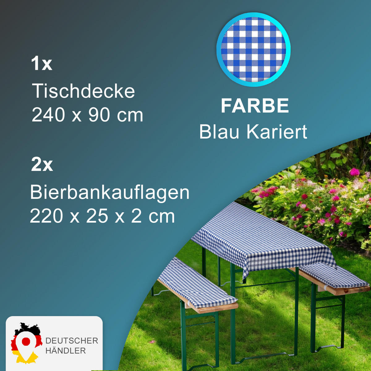 BIERBANKAUFLAGEN Set 240x90 cm Blau Kariert - Blau, Textil (90/240cm) - NYVI