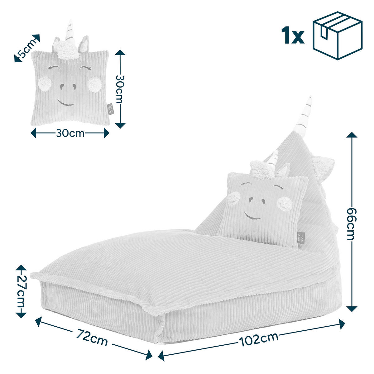 KINDERSITZSACK mit Kissen Einhorn Cord - Flieder, Textil (72/66/102cm) - icon