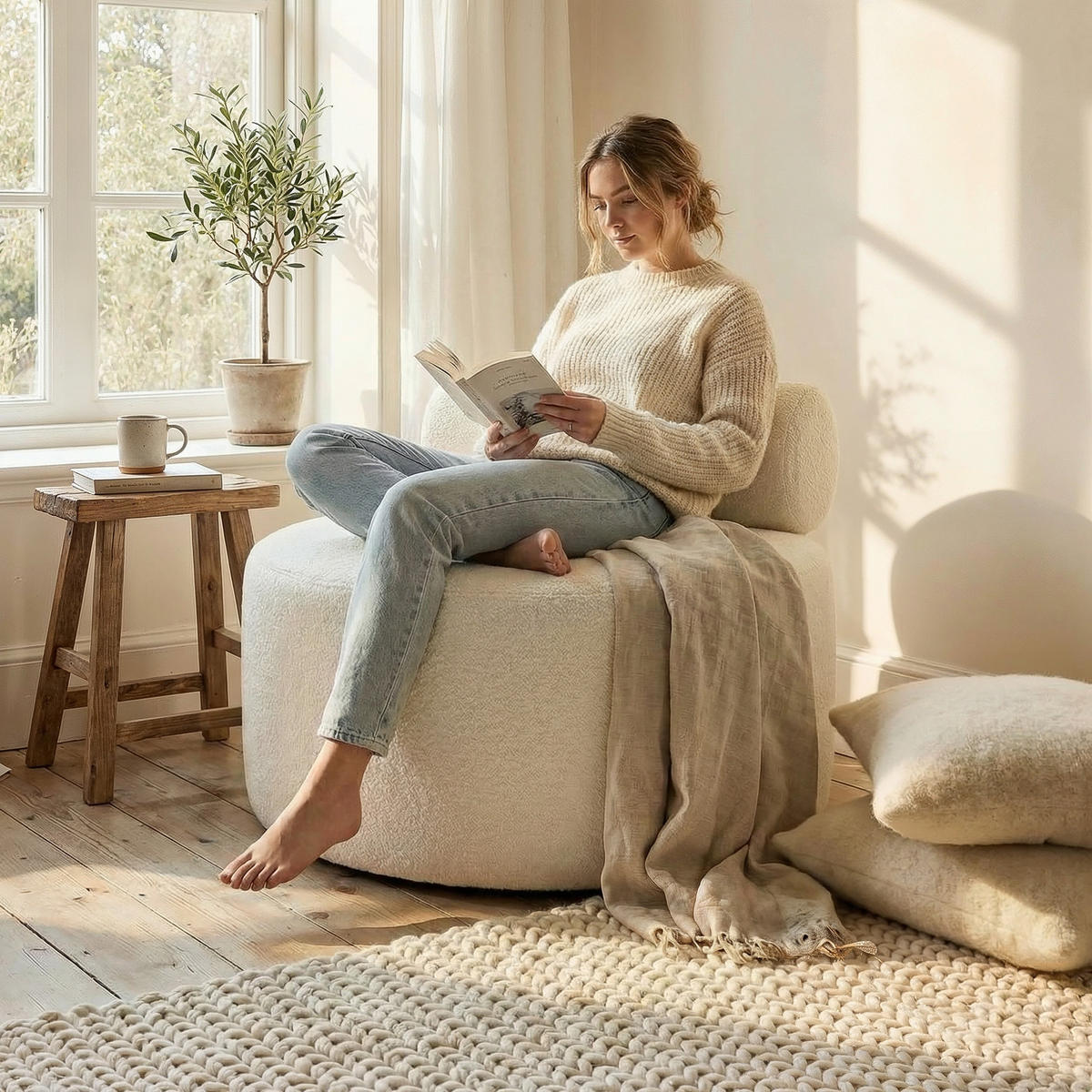 SESSEL CHERRY 90/78 cm, in Creme - Creme, Textil (90/78/90cm) - Idohome