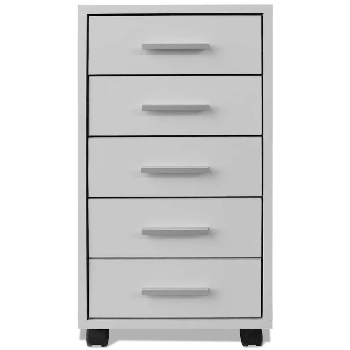 BÜROSCHUBLADENSCHRANK Auf Rollen 5 Schubladen Weiss - Weiß, Holz (38/63/33cm) - vidaXL