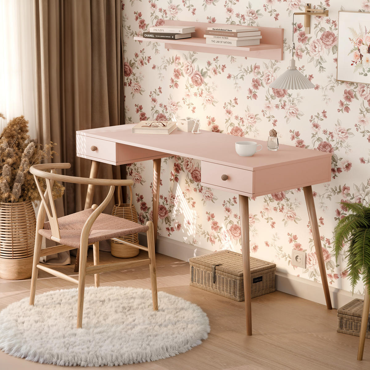 SCHREIBTISCH VALERIO 135/55/79 cm, Rosa - Rosa, Naturmaterialien/Holzwerkstoff (55/135/79cm) - Idohome