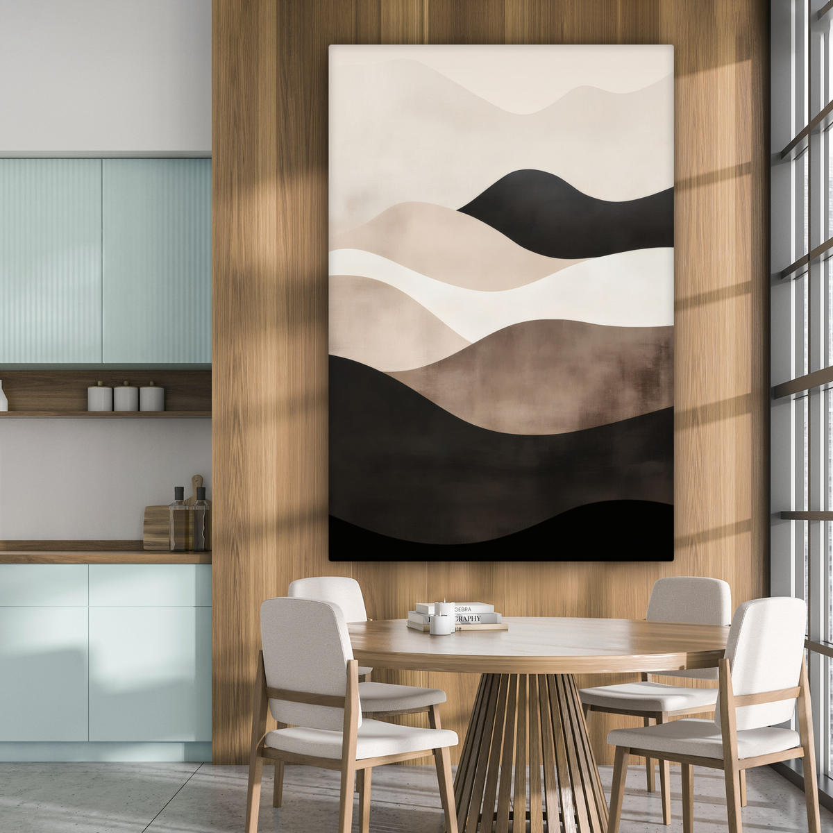 OBRAZ NA PLÁTNĚ Abstraktní - Krajina - Vlny - Krémová barva 90x140 cm - kapučínová, textil (90/140cm) - MuchoWow