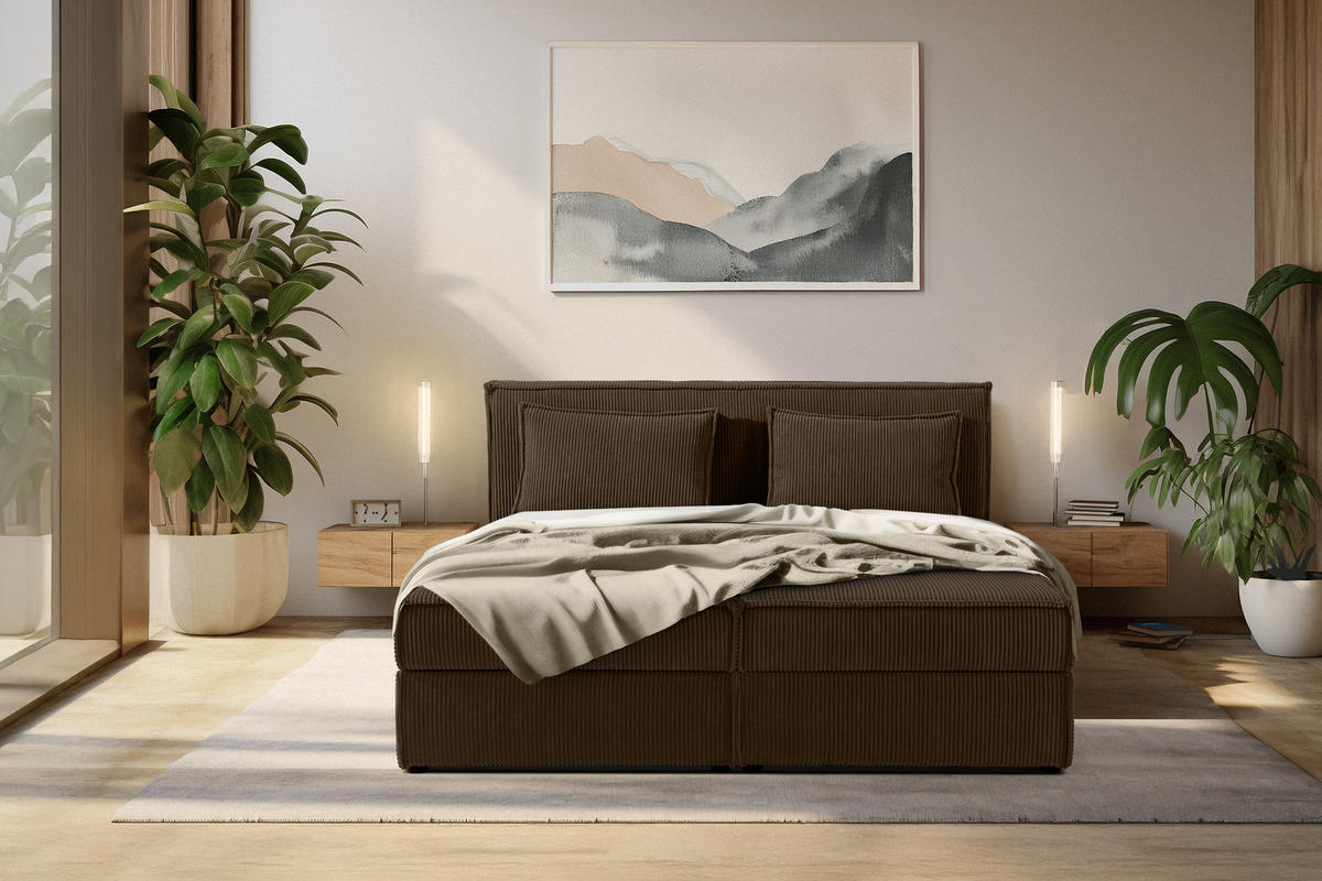 BOXSPRINGBETT ROTI mit Stauraum, dunkelbraun - Dunkelbraun/Schwarz, Holz/Holzwerkstoff (160/200cm) - KONSIMO®