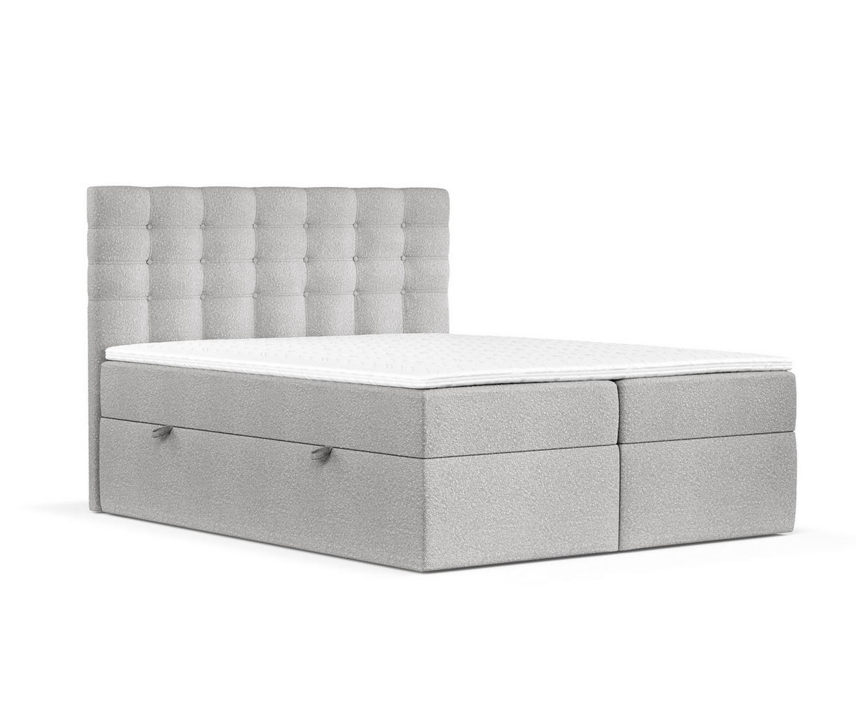 BOXBETT Sansa Grau 120/200 cm mit Taschenmatratze und Topper - Schwarz/Grau, Holz/Holzwerkstoff (120/200cm) - Maison de Reve