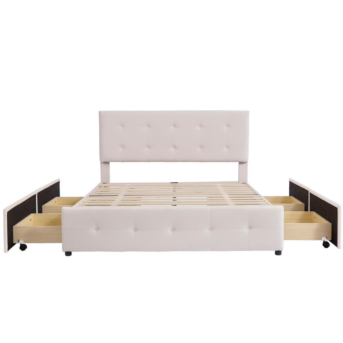 POLSTERBETT 140/200 cm mit 4 Schubladen & gepolstertem Kopfteil in Beige - Beige, Textil (140/200cm) - BEAOK
