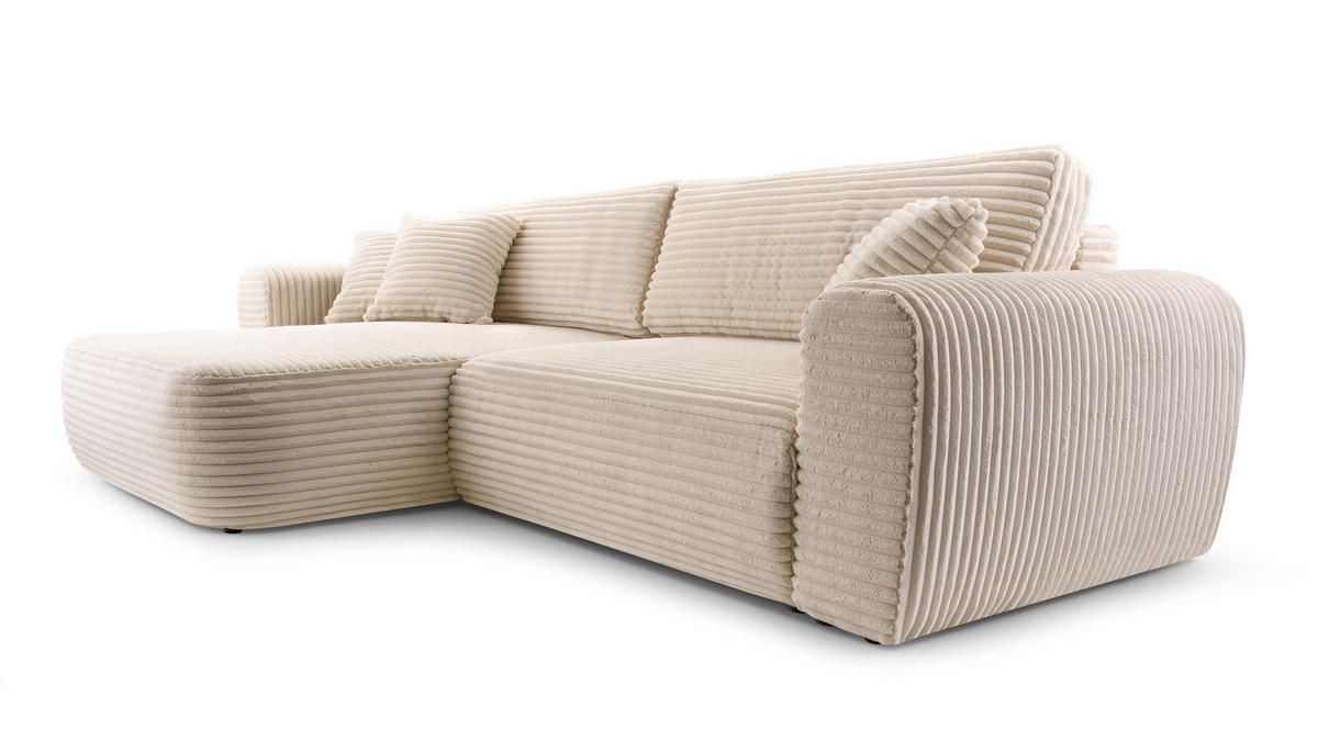 ECKSOFA VIVA Beige Kordstoff mit Schlaffunktion - Beige, Holz (297/169cm) - MASSENO