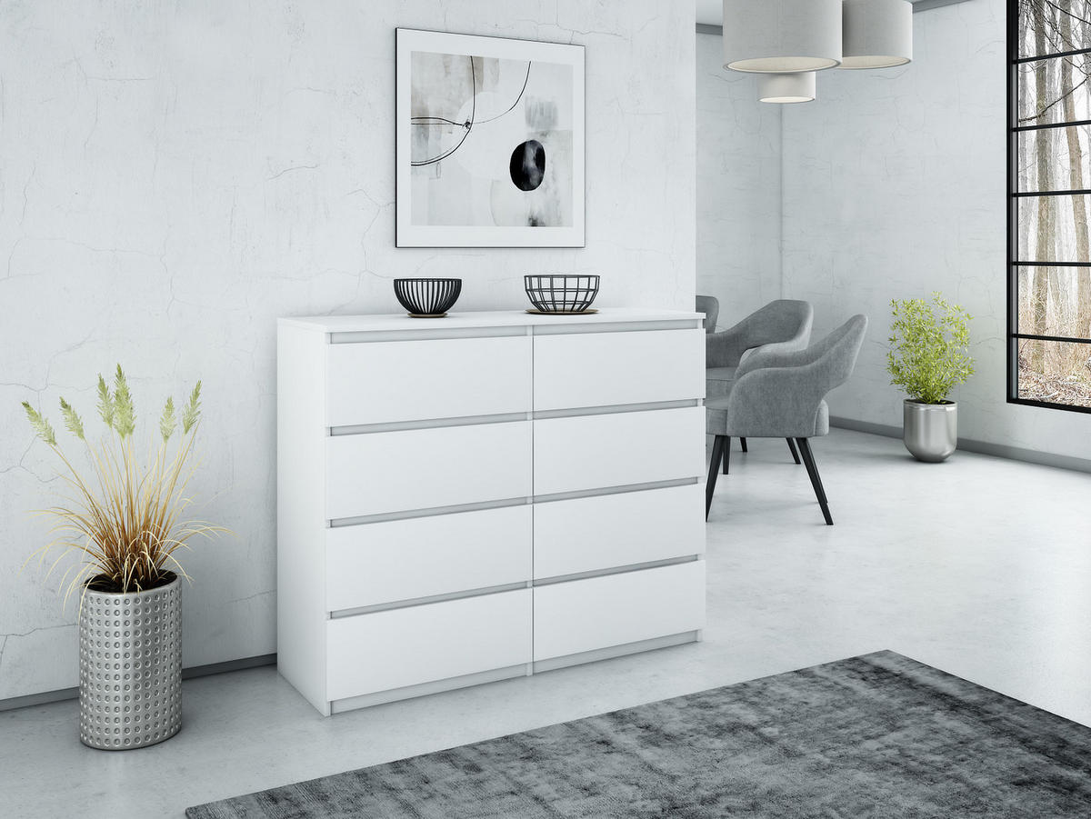 KOMMODE mit 8 Schubladen 120 weiß - Weinrot, Holzwerkstoff (120/76/35cm) - EMIX24