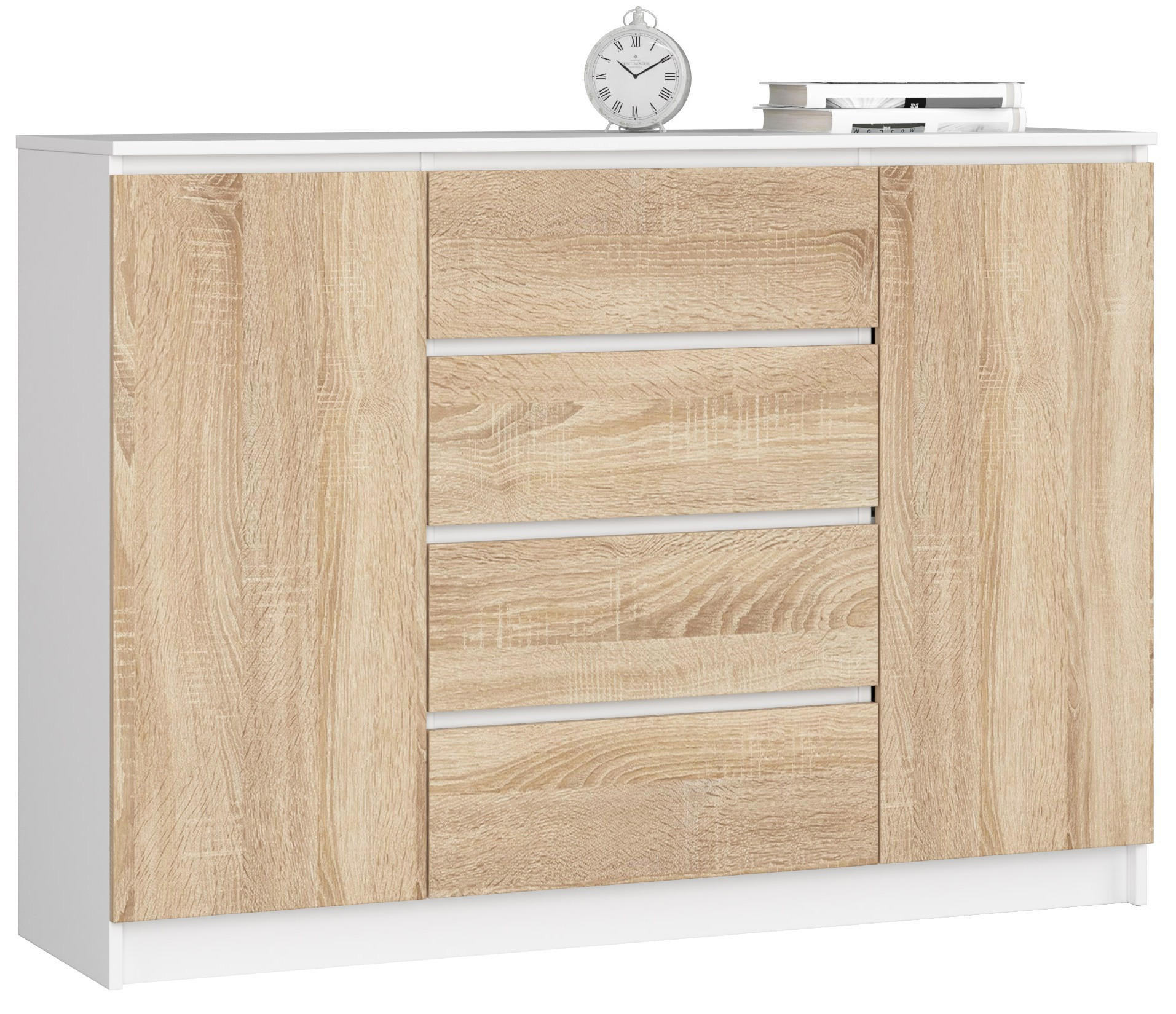 KOMMODE Weiß, Sonoma Eiche 138x40x99 cm - Weiß/Sonoma Eiche, Holzwerkstoff (138/99/40cm) - Akord