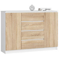 KOMMODE Weiß, Sonoma Eiche 138x40x99 cm - Weiß/Sonoma Eiche, Holzwerkstoff (138/99/40cm) - Akord