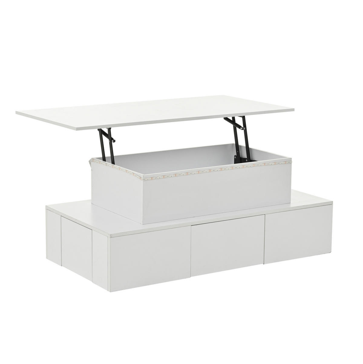 COUCHTISCH aus MDF 100x50x40 cm Weiß mit LED-Beleuchtung, Hubfunktion und 4 Schubladen - Weiß, Holzwerkstoff (100/50/40cm) - IVMEU