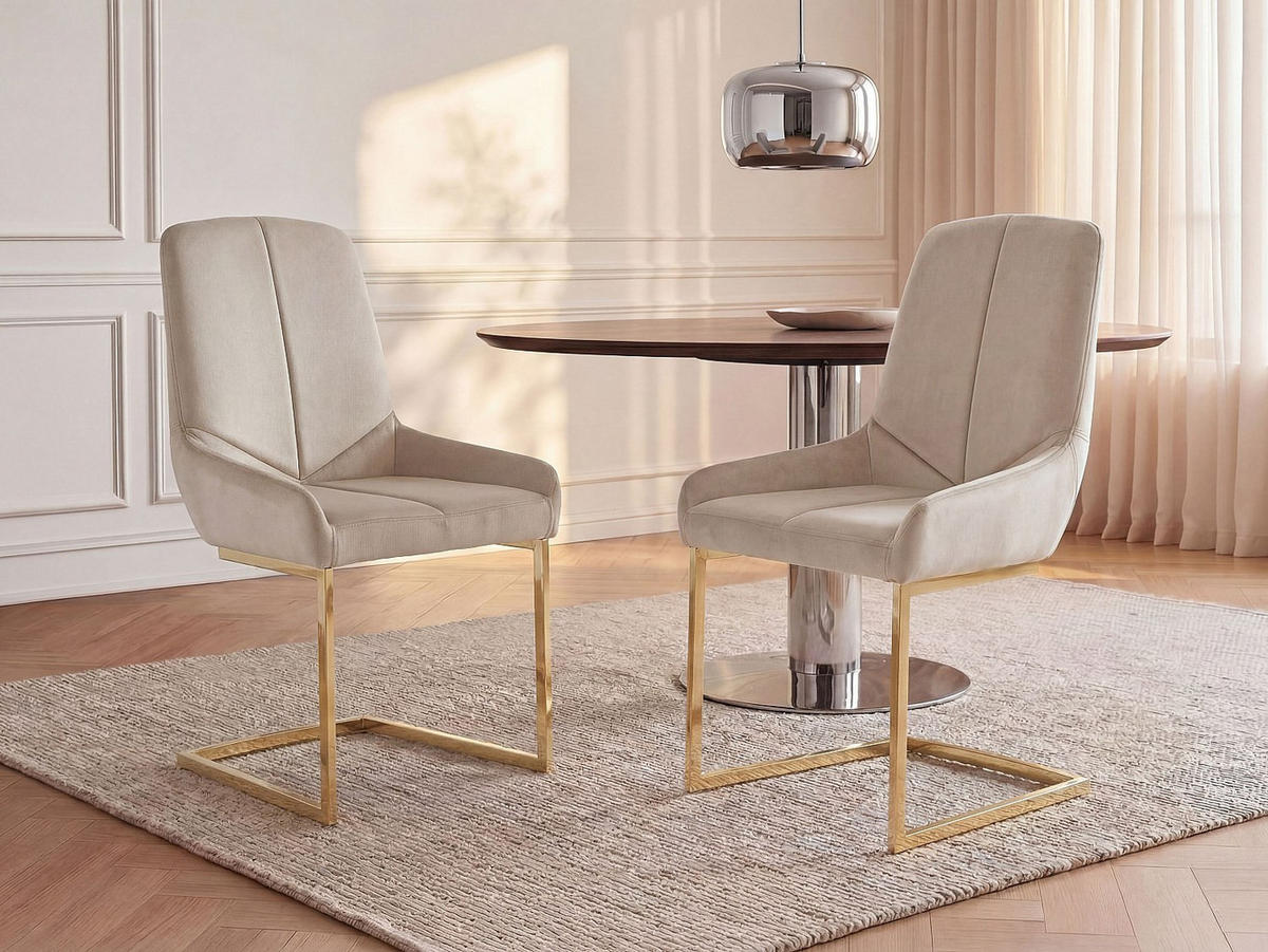 STUHL - 53 cm x 58 cm - samt - beige Berlona - Beige, Textil (53/96/58cm) - Vente-Unique