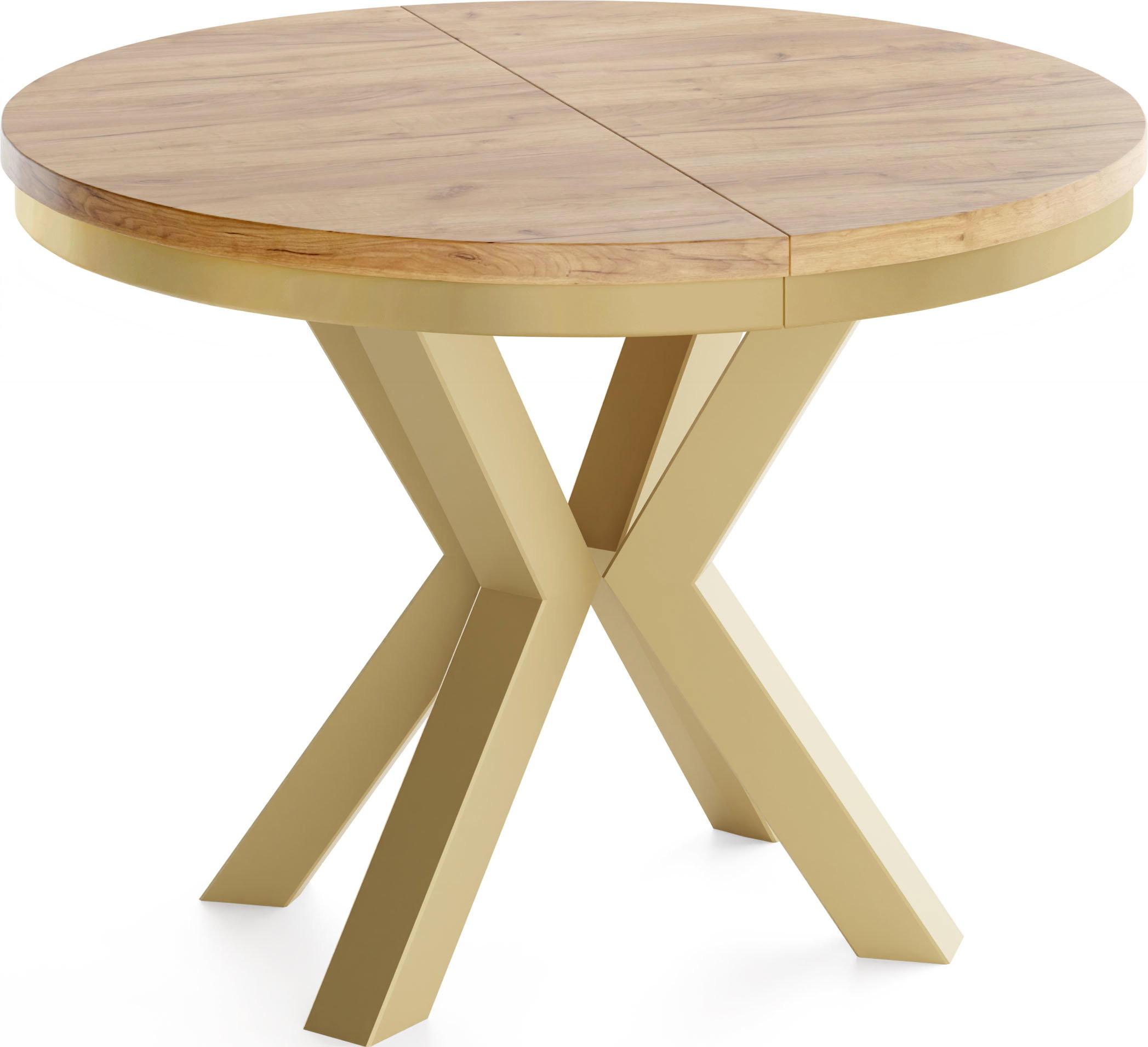 ESSTISCH Clara Gold runder ausziehbarer, Craft Eiche 100-180/100/76 cm - Eiche Wotan/Goldfarben, Holzwerkstoff/Metall (100/176/76cm) - WFL GROUP