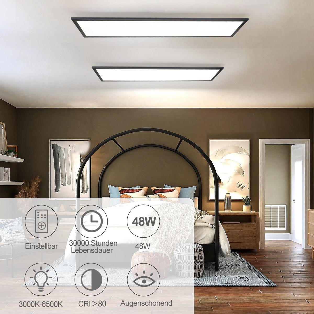 LED-DECKENLEUCHTE Nelly 120/30/1 cm - Schwarz, Metall (120/30/1cm) - Nettlife