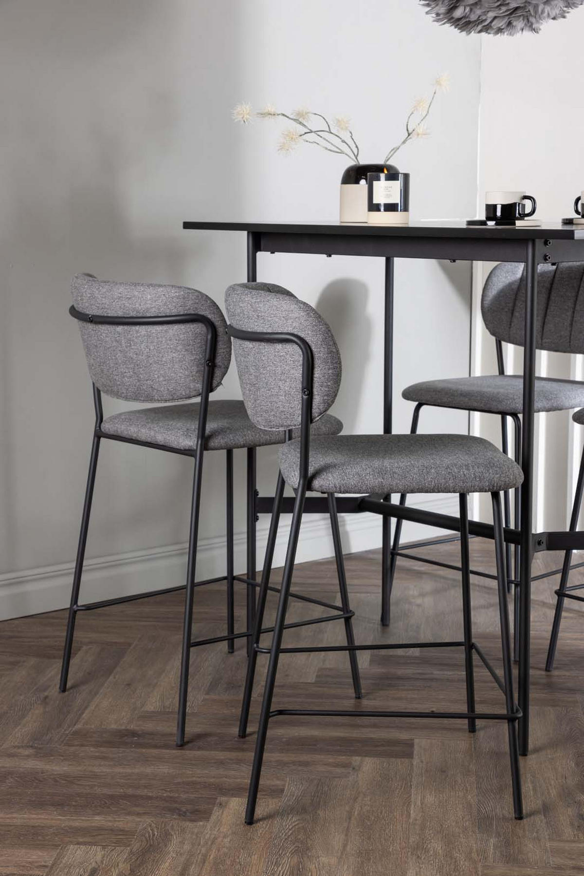 BARTISCHSET, Rax, Tisch Schwarz, Stühle Grau, MDF, 60 x 120 x 105 cm, 5-teilig - Schwarz, Holzwerkstoff (60/105/120cm) - ebuy24