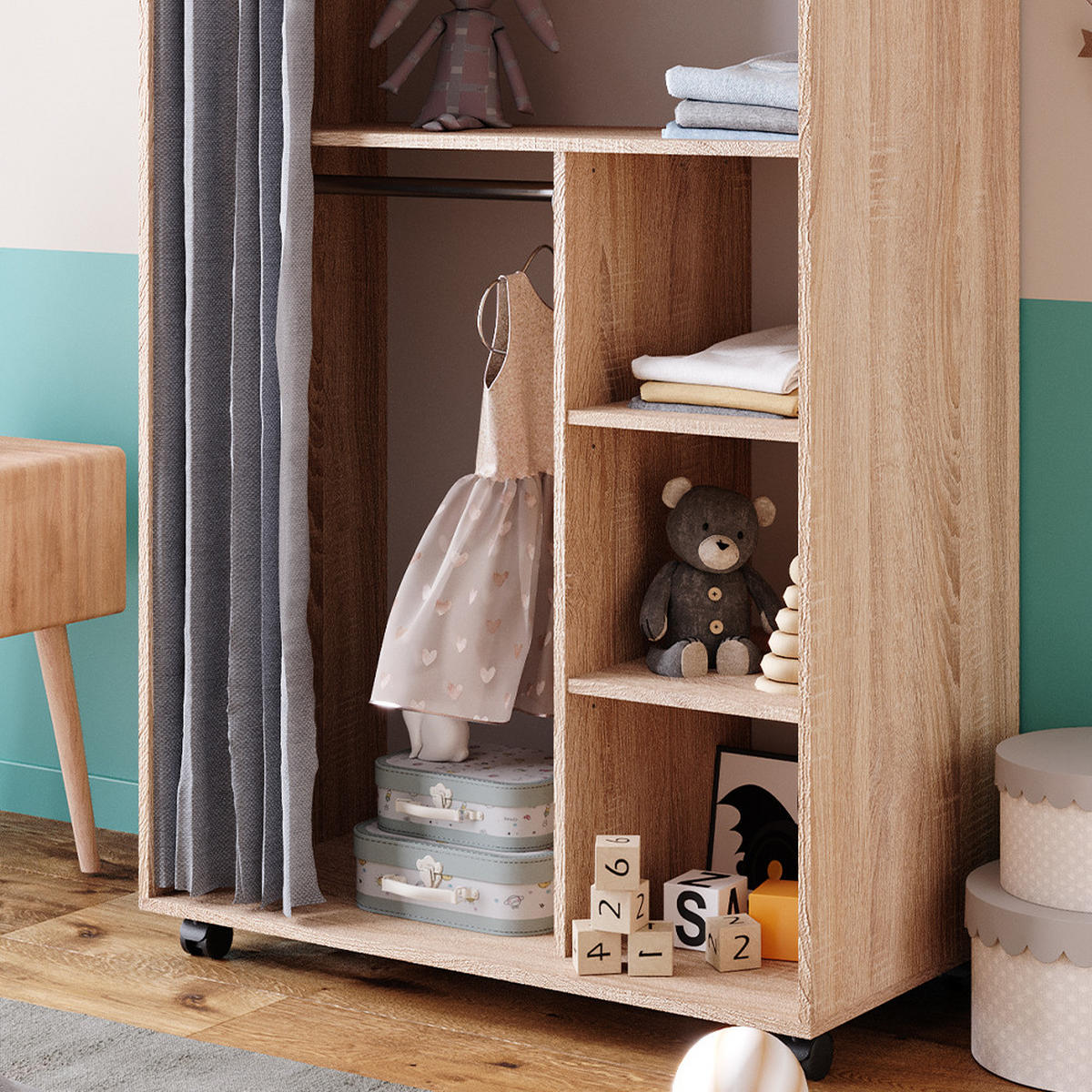 KLEIDERSCHRANK Doros Sonoma 100 x 146.6 cm offen rollbar - Sonoma Eiche, Holzwerkstoff (100/146.6/50cm) - Vicco