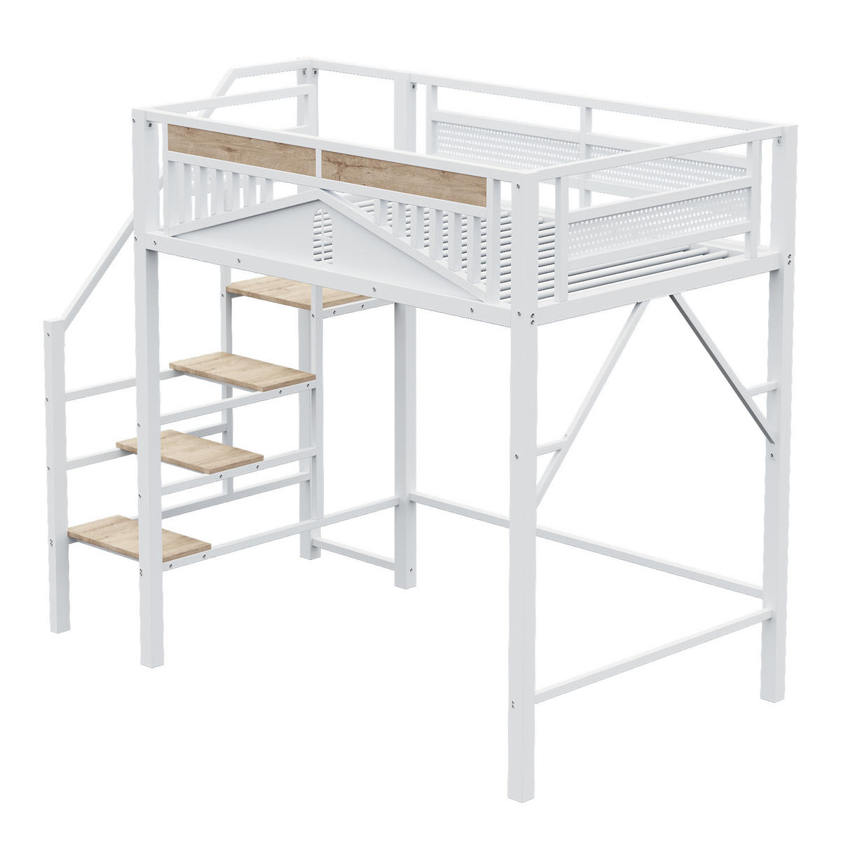 HOCHBETT 140/200 cm DE-01435, in Weiß, mit Sicherheitsumrandung und Leiter - Weiß, Metall (140/200cm) - ComfortXL