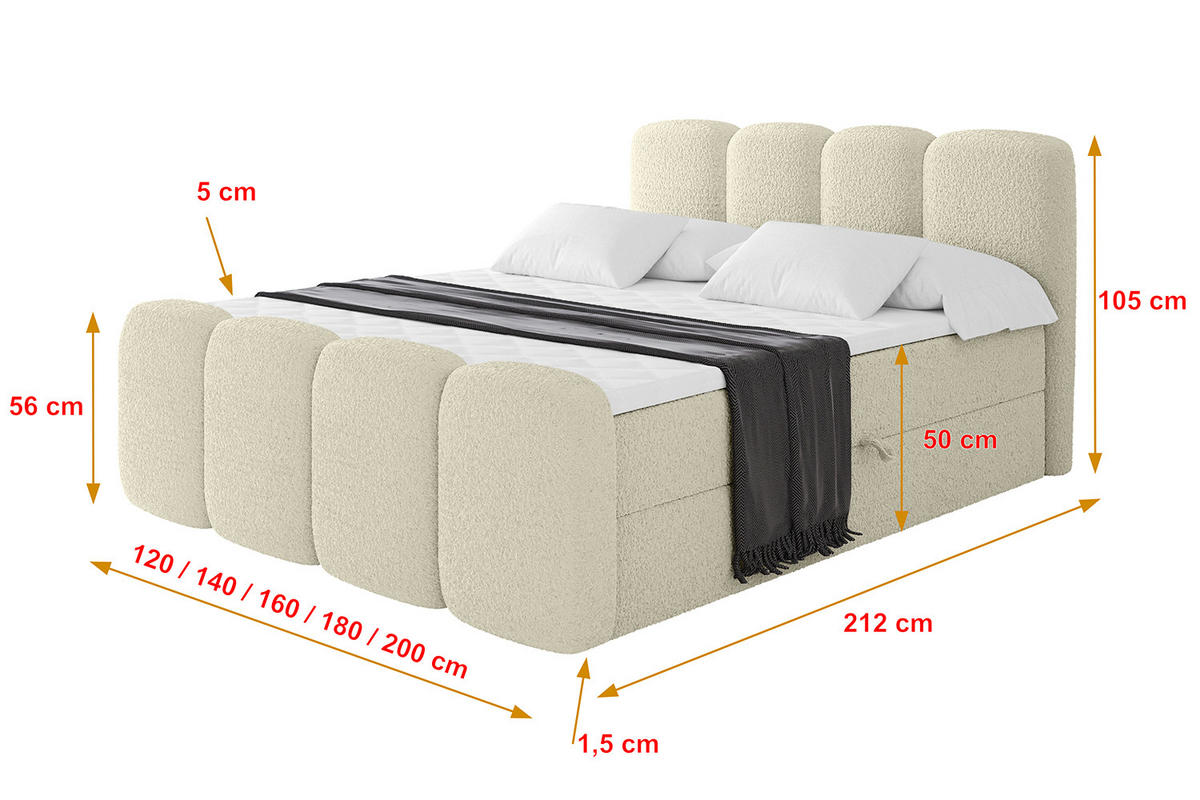 BOXBETT mit Matratze H4 und Lattenrost - NINA-Z - 140x200 cm Quelle - Beige - Sandfarben, Holzwerkstoff (140/200cm)