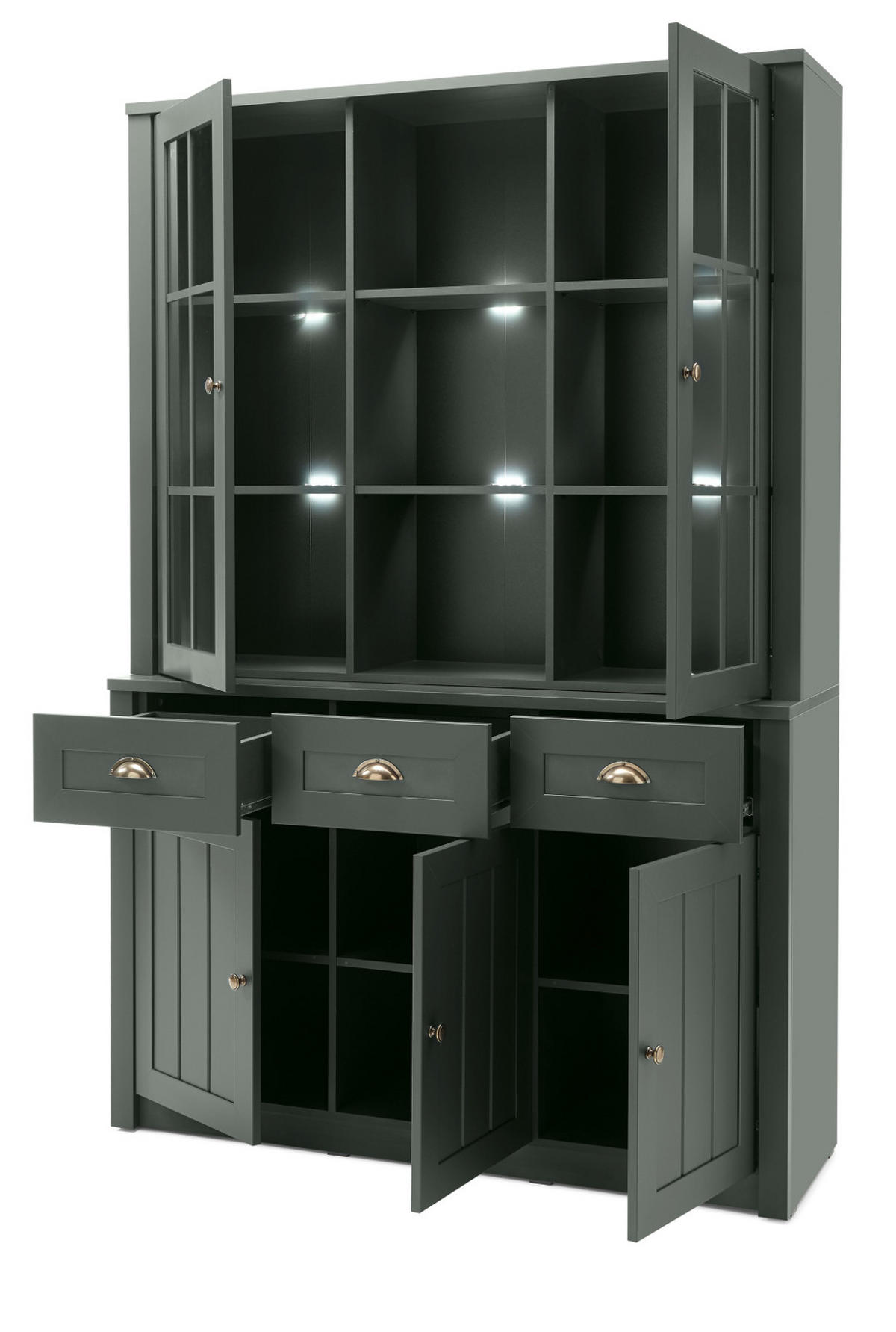 BUFFETSCHRANK grün 130 x 196 cm, Buffet im Landhaus-Stil mit viel Stauraum - Chromfarben/Schwarz, Glas/Holzwerkstoff (130/196/43cm) - Furn.Design