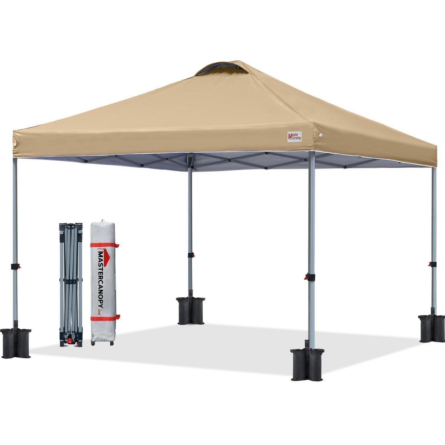 PAVILLON 2,5 x 2,5 m Schnellaufbau höhenverstellbar UPF50+ wasserabweisend inkl. Zubehör - Sandfarben, Textil (250/208.3/250cm)