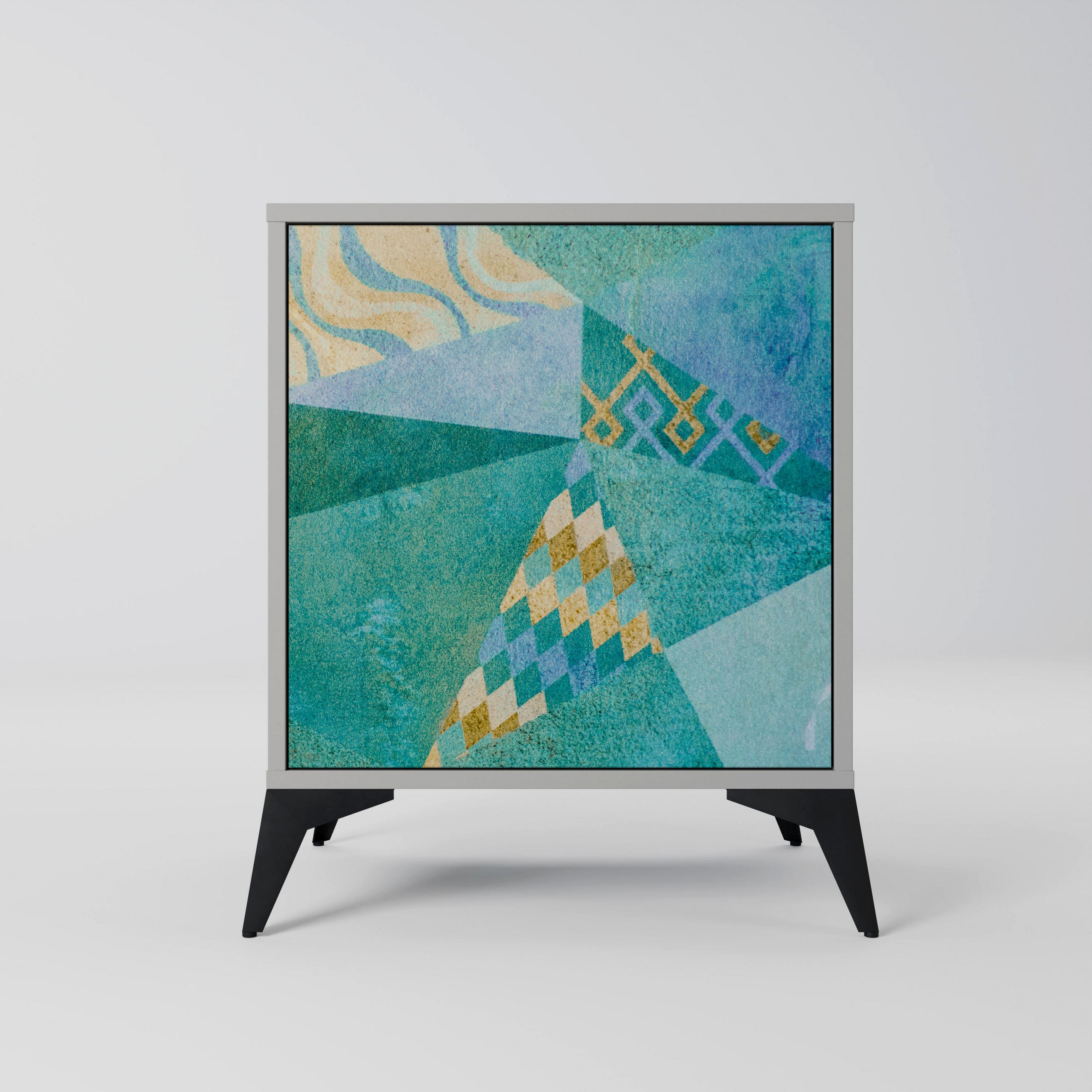 SIDEBOARD SPECTRUM SPLENDOR, Grau, 57,5x42x70,5 cm, Schwarze Metall-Sternfüße - Multicolor/Schwarz, Holzwerkstoff/Metall (57.5/70.5/42cm) - SpaceRebels