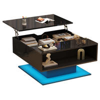 COUCHTISCH 80/75/40 cm mit Liftfunktion und LED-Beleuchtung in Schwarz - Schwarz, Holzwerkstoff (80/77/40cm) - Flora Grace