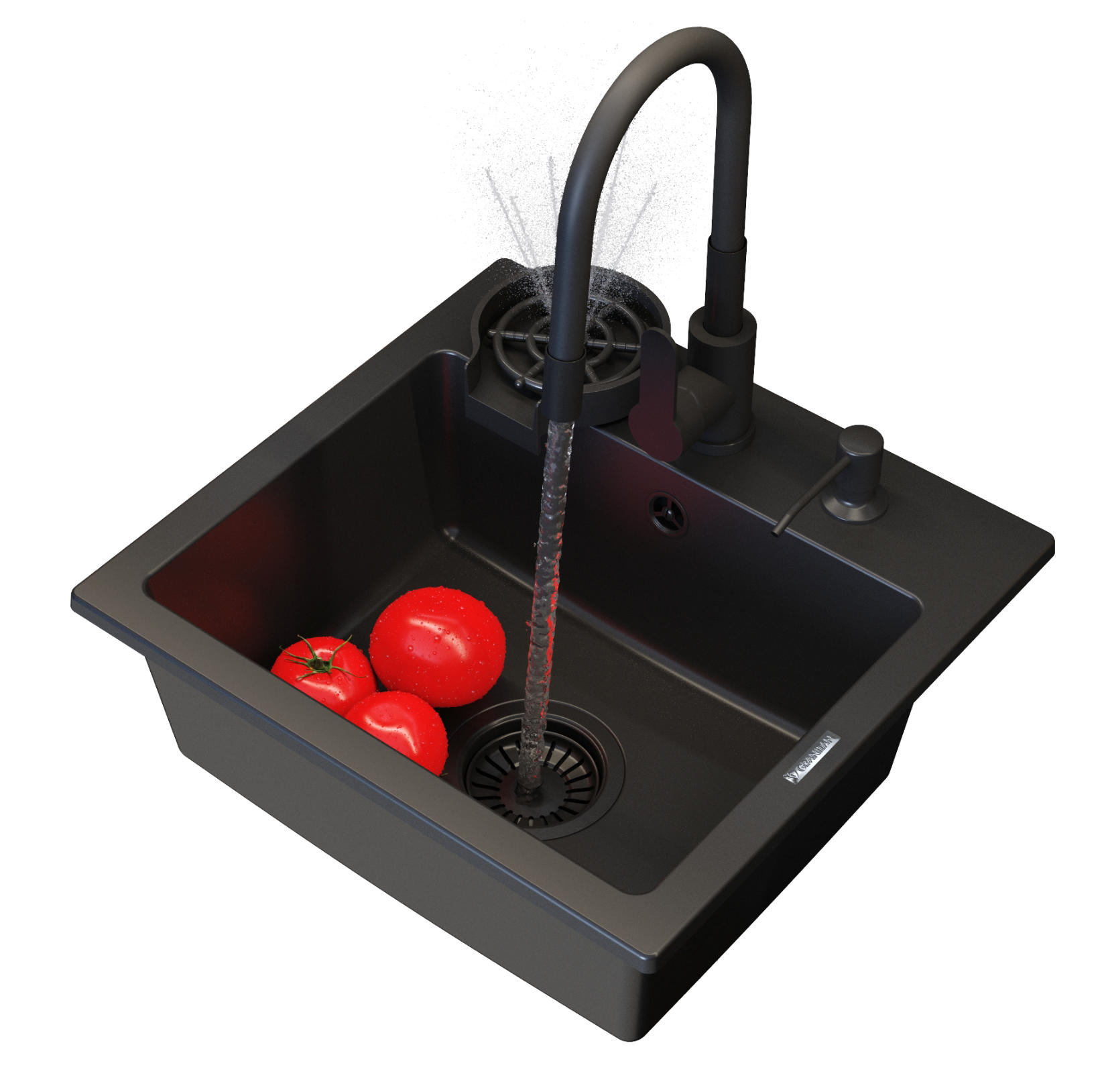 GRANITSPÜLE Teor mit Batterie Siphon - Schwarz, Kunststoff/Stein (42/17/46cm) - Granitan