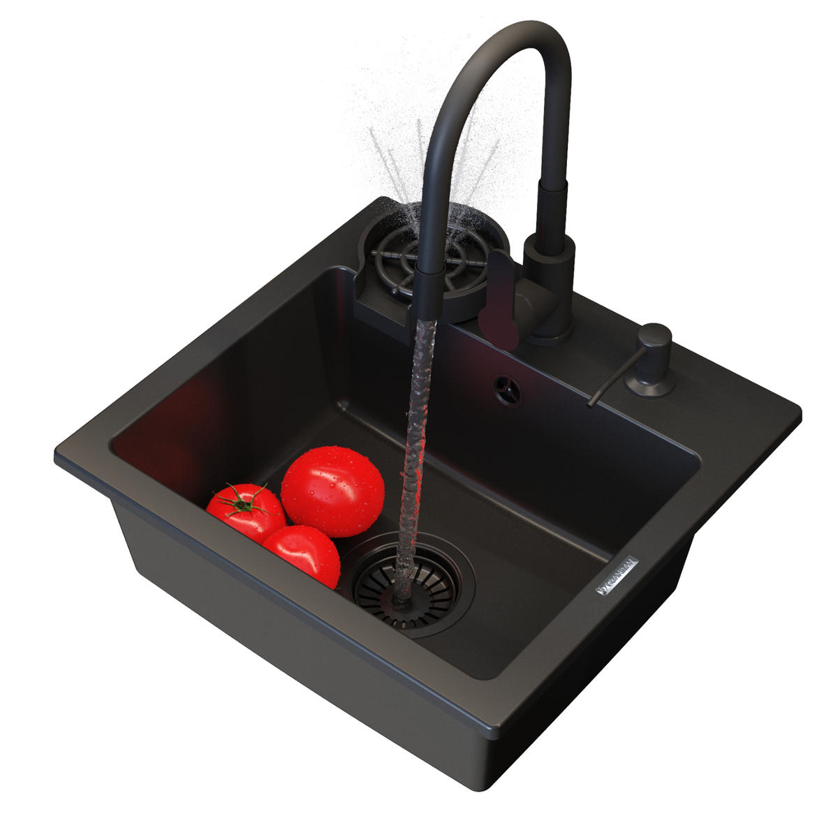 GRANITSPÜLE Teor mit Batterie Siphon - Schwarz, Kunststoff/Stein (42/17/46cm) - Granitan