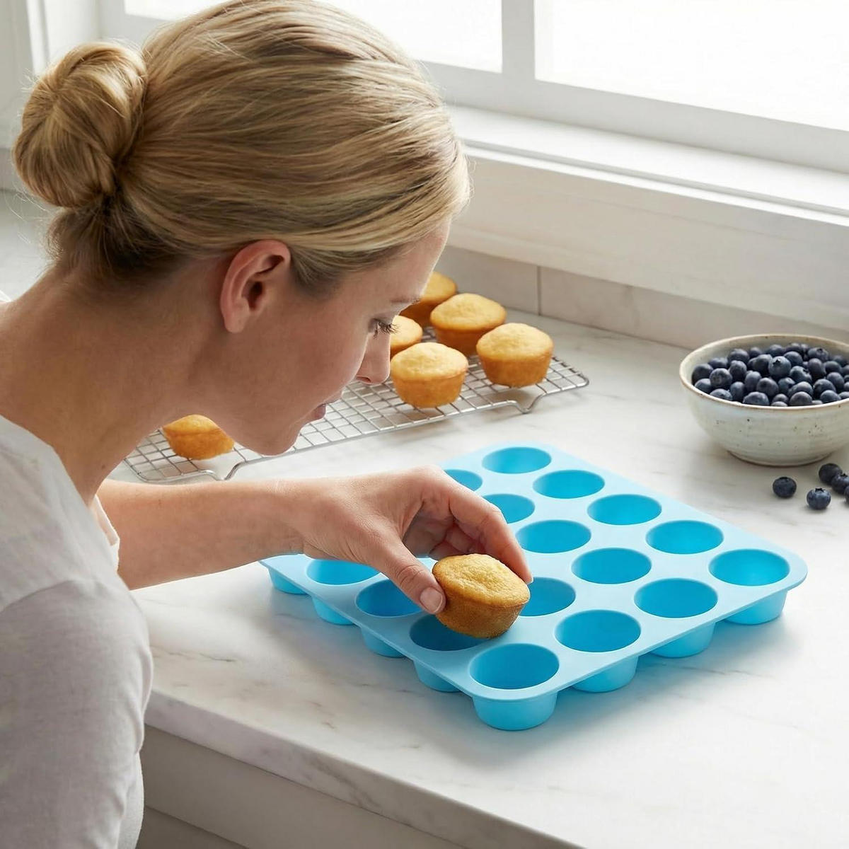 MUFFINBACKFORM 2-teiliges Set Silikon Blau - Blau, Kunststoff (22.5/2.5/32cm)