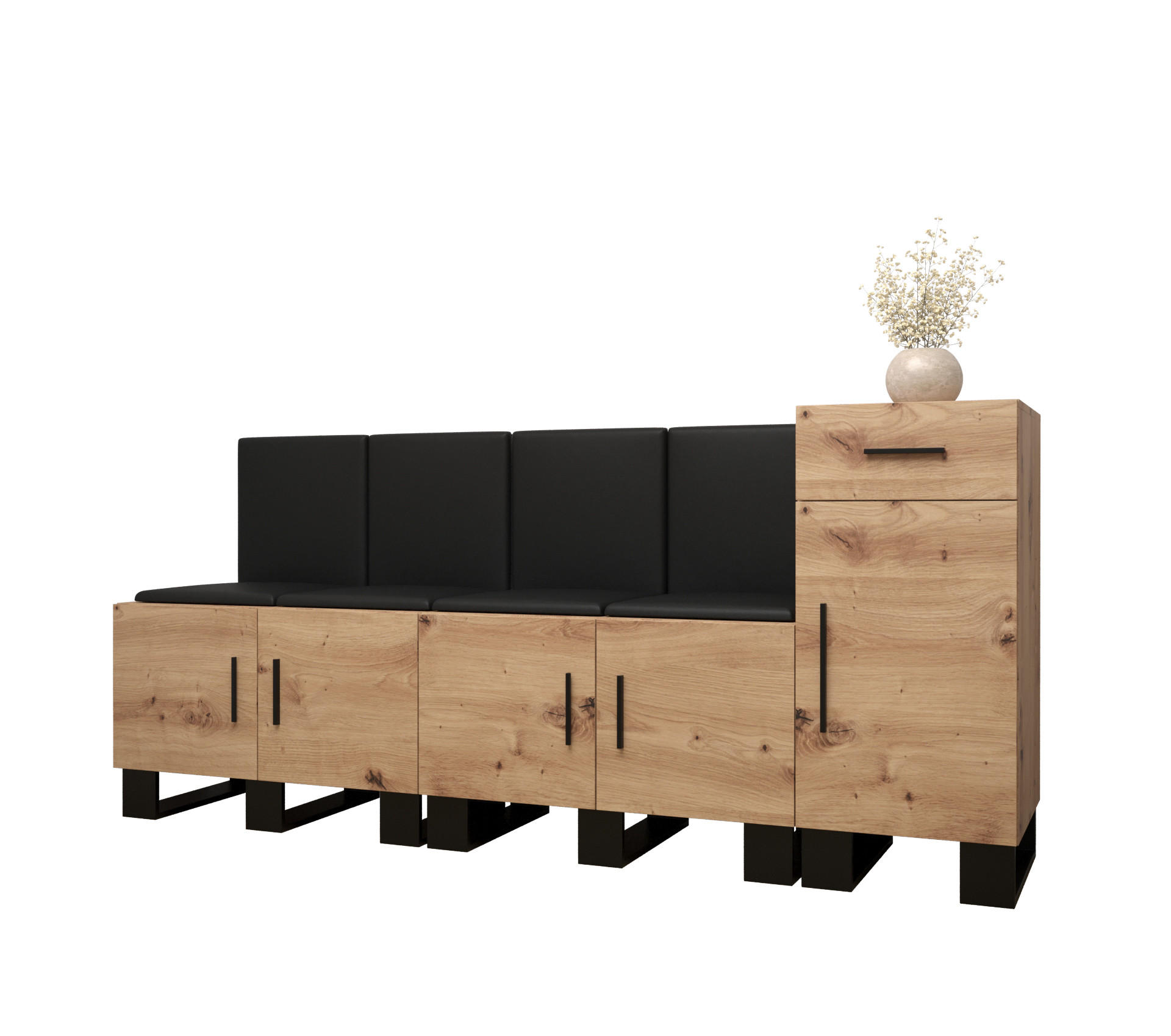 Abiks Möbel Garderoben-Set Eiche Artisan, Schwarz 210x95x45.6 cm