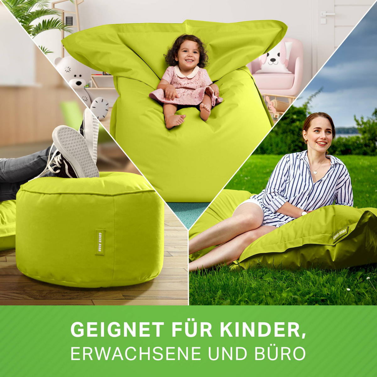 XXL-SITZSACK + Pouf 2er Set - 140x180cm - Hellgrün, Textil (140/25/180cm) - Green Bean