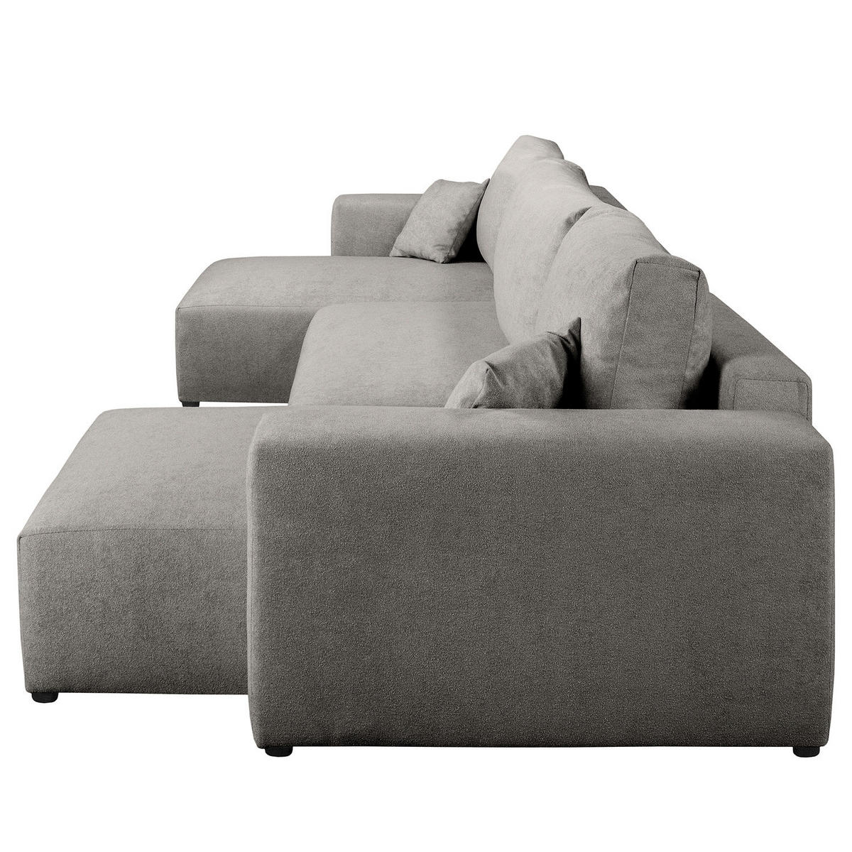 WOHNLANDSCHAFT mit Schlaffunktion - Hellgrau/Schwarz, Kunststoff/Textil (398/70/148cm) - home24