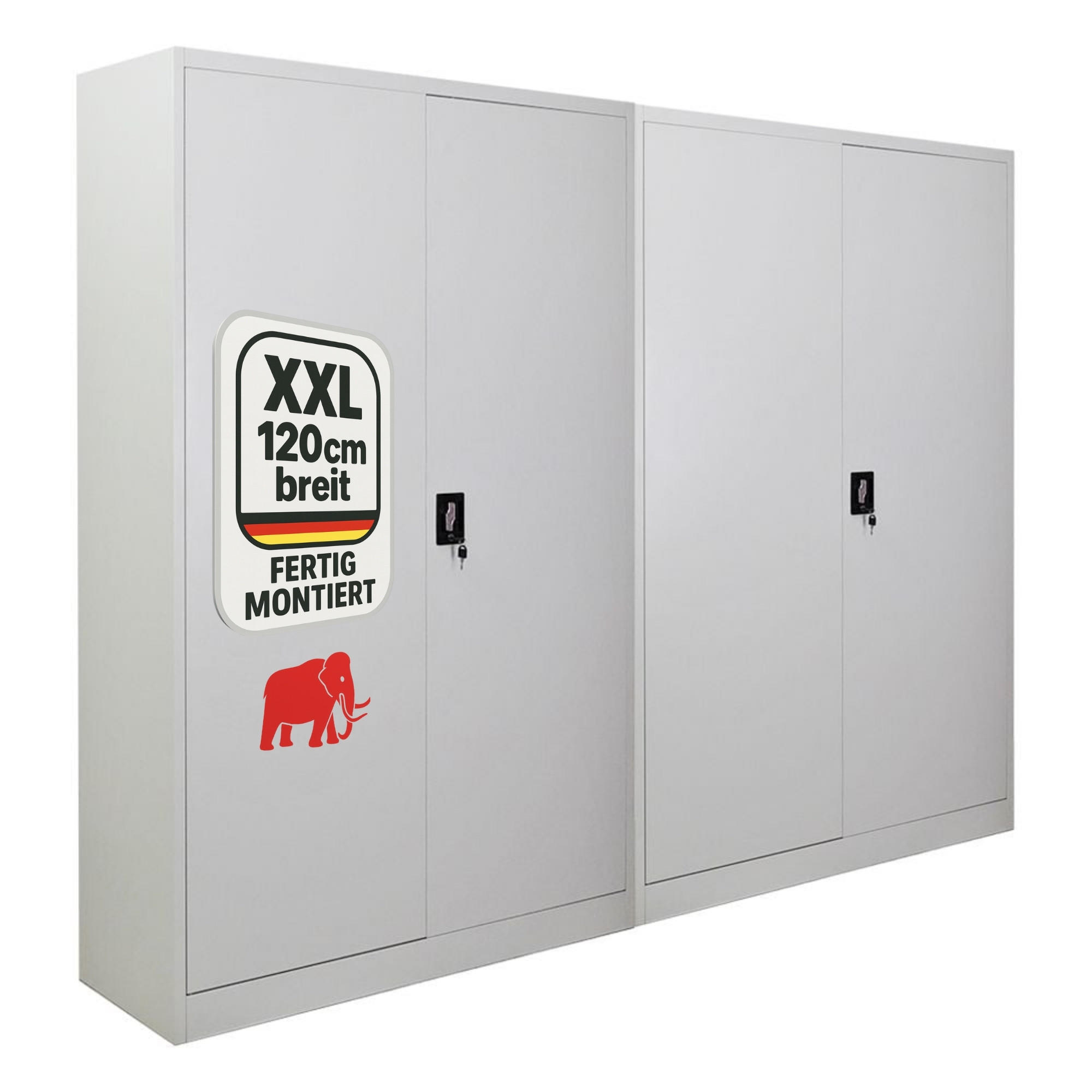 FLÜGELTÜRENSCHRANK Elephant 2er-Set komplett montiert 180x120x40cm 4 Ebenen Lichtgrau - Hellgrau, Metall (240/180/40cm) - PROREGAL