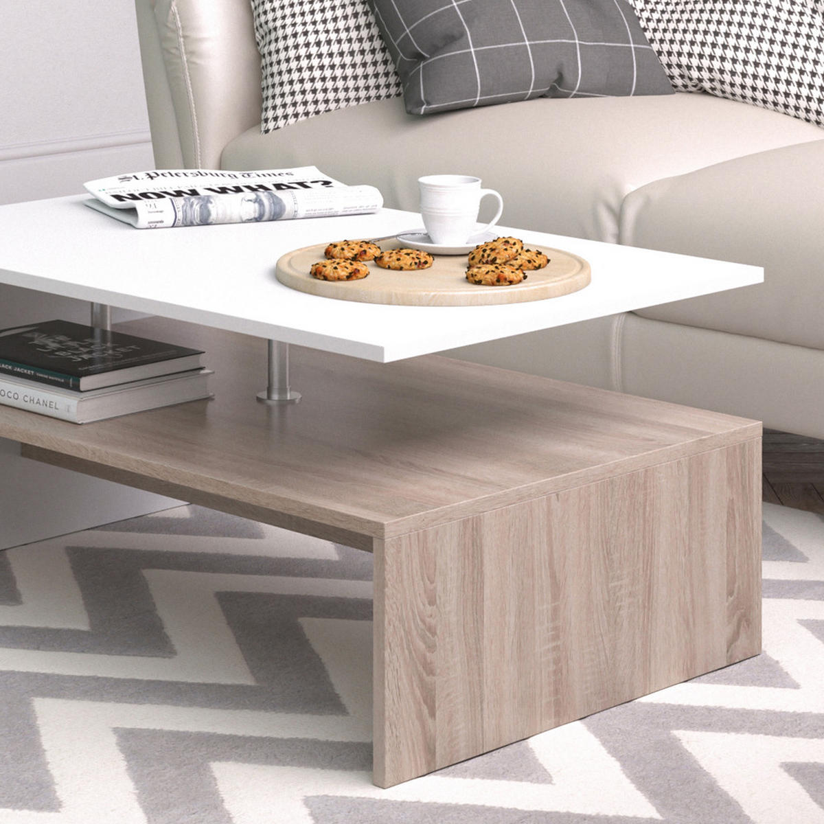 COUCHTISCH Amato Weiß/Sonoma 90 x 60 cm - Weiß/Sonoma Eiche, Holzwerkstoff (60/90/42cm) - Vicco