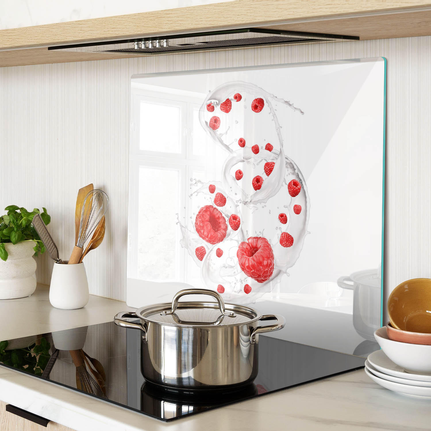 GLASPLATTE 60x52 cm Himbeeren mit Milch - Rot, Glas (60/0.4/52cm) - TULUP