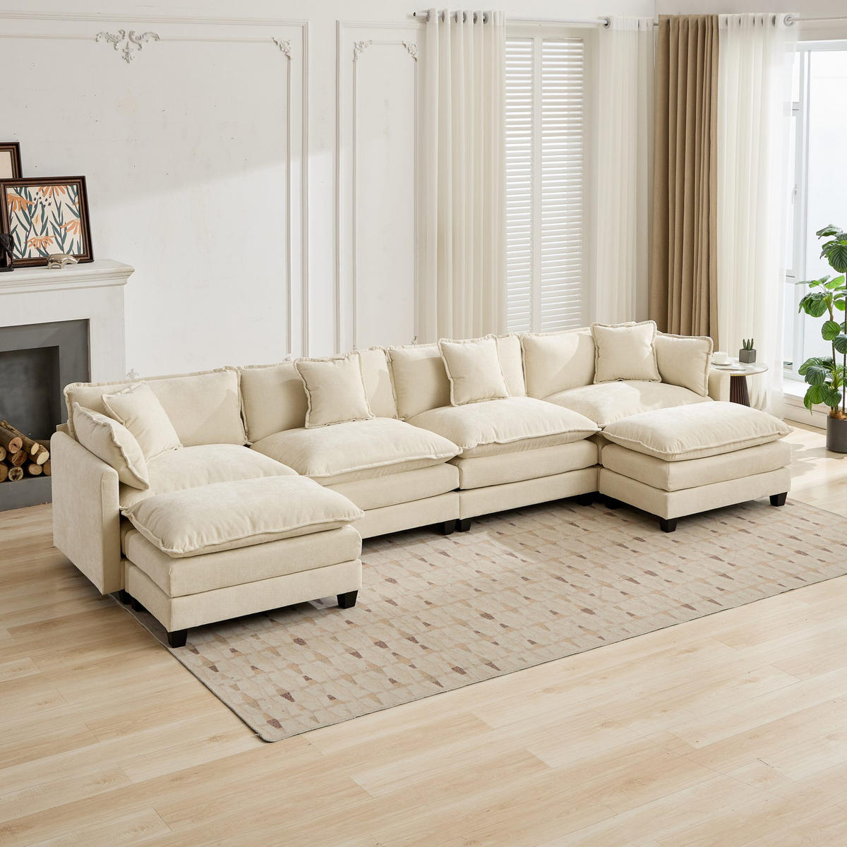 4-SITZER-SOFA aus Chenille mit modularem Design, beige - Beige, Textil (75/84/380cm) - Luhomfu