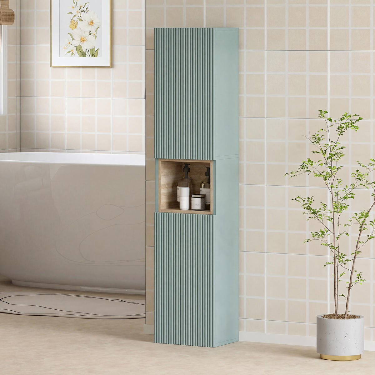 HOCHSCHRANK DE-12541 30/24/140 cm Grün - Grün, Holzwerkstoff (24/140/30cm) - ComfortXL