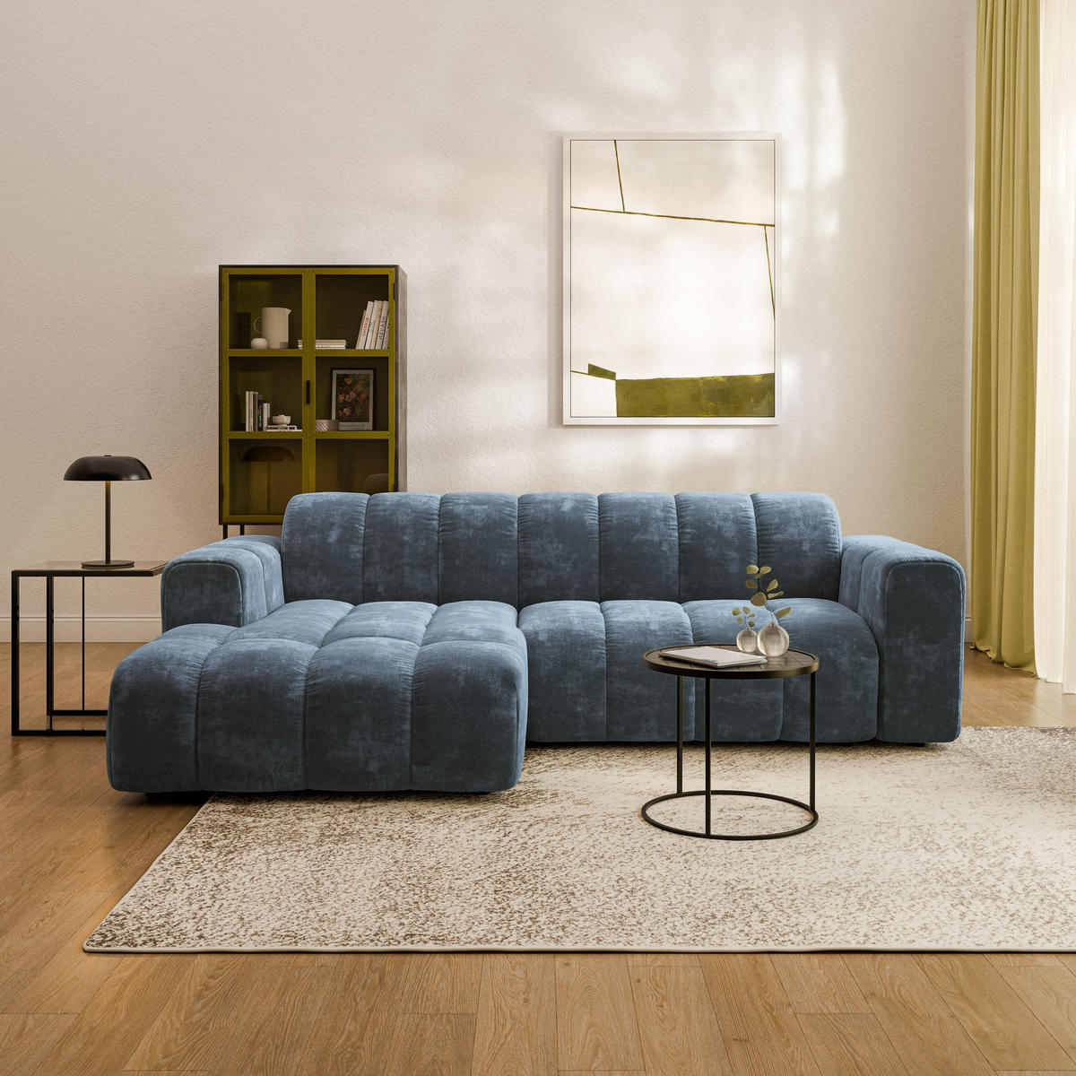 ECKSOFA TISI Blau Chenille - Blau, Holz (274/165cm) - MASSENO