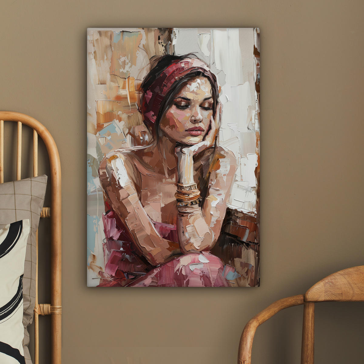 LEINWANDBILD Frau - Lackierung - Porträt - Modern 40x60 cm - Altrosa, Textil (40/60cm) - MuchoWow